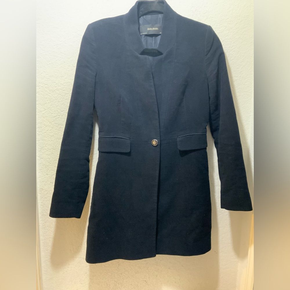 Zara basic size S single -breasted velvet jacket Midnight blue